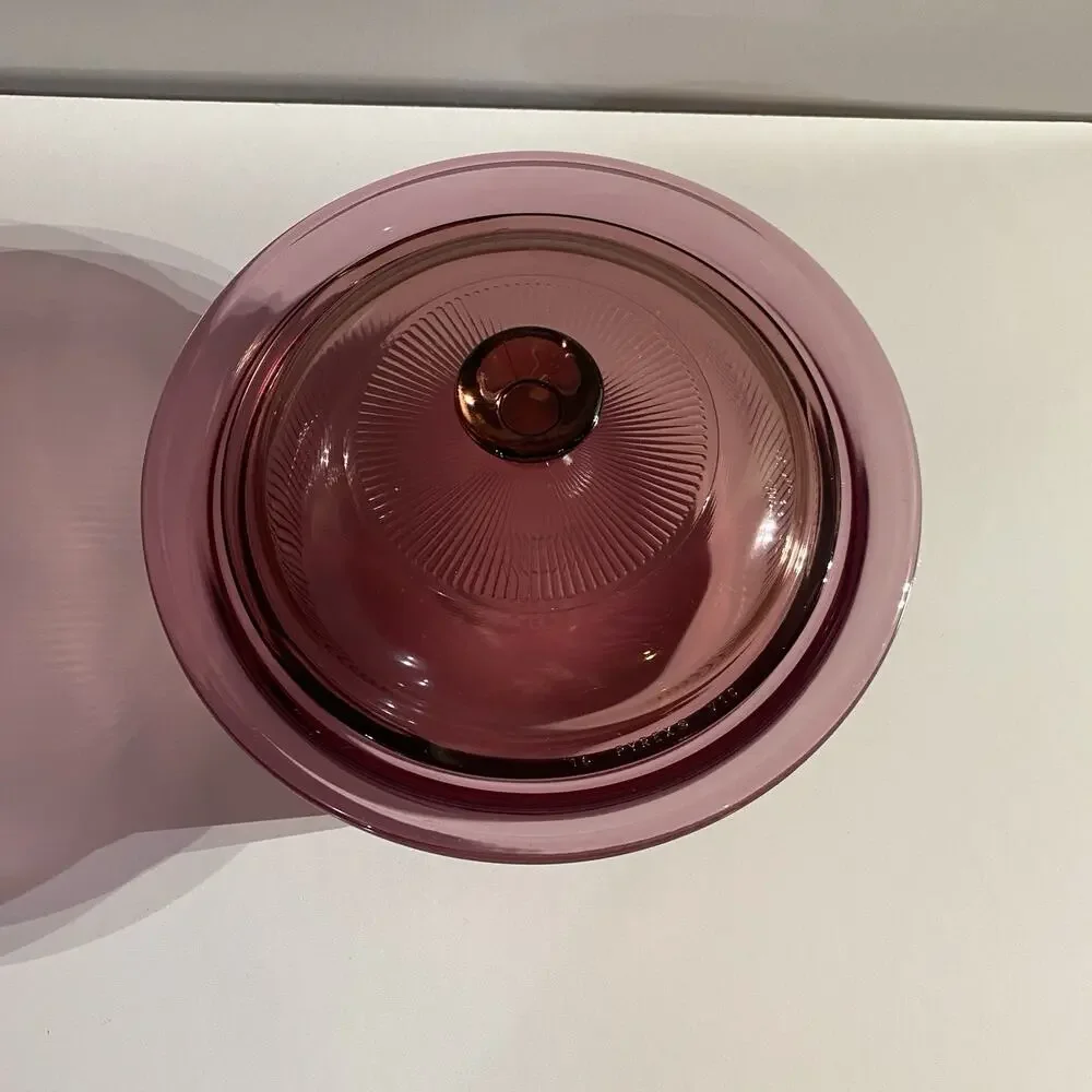 Vintage Pyrex Vision Ware Cranberry Casserole Dish With Lid 16 V1C